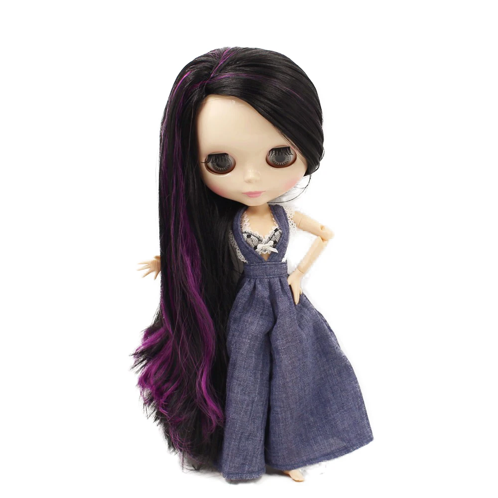 

ICY Nude Blyth doll No.260BL117/732 Purple mix Black long hair without bangs JOINT body White color skin 1/6 bjd