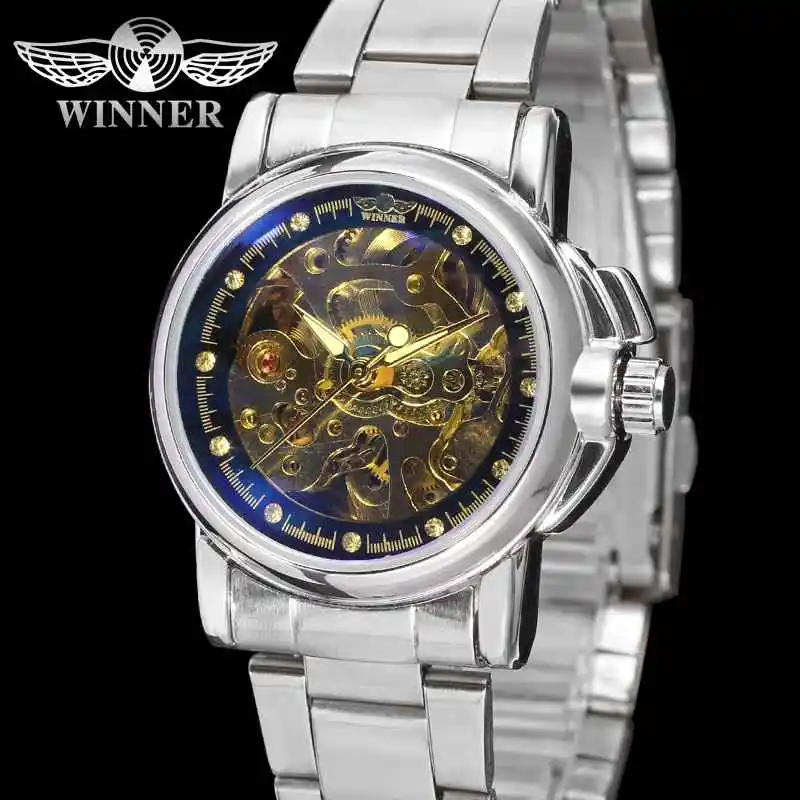 

WINNER Casual Watch Women Lady Business Skeleton Clock Automatic Mechanical Top Brand Luxury Steel Strap Wrist Watches Hot 0167B