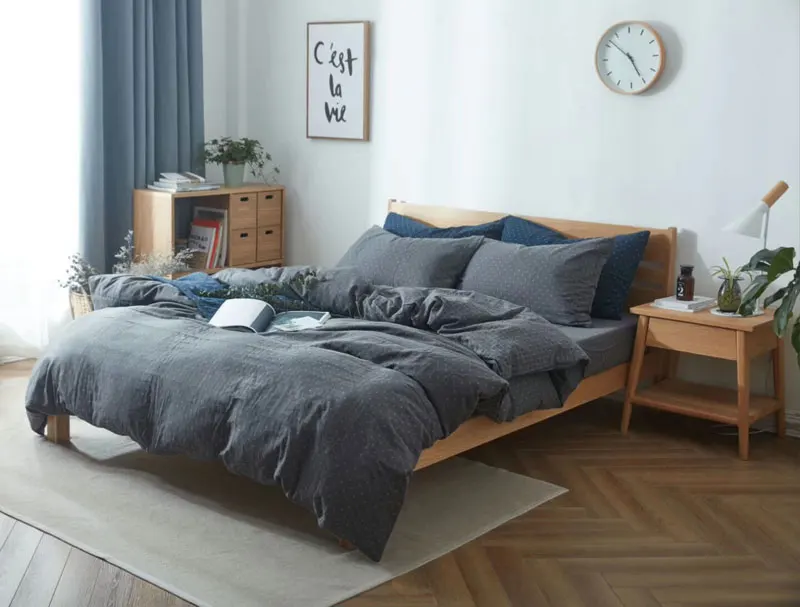 

Yarn Dyed Washed Cotton bedding set pillowcase duvet cover linen bed sheet Simple Style breathable egyptian cotton Home textiles
