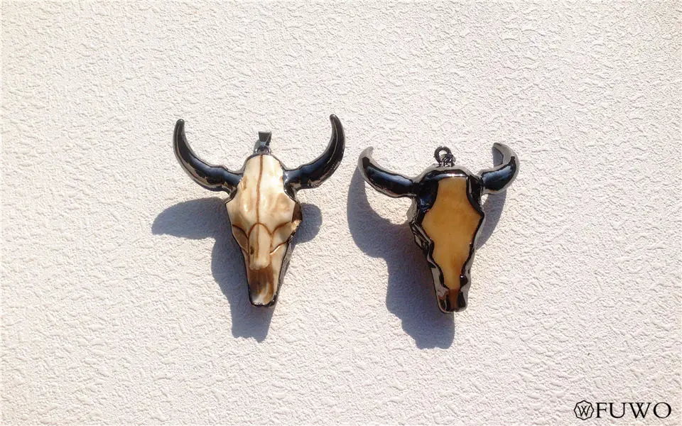 Black Electroplated Bull Skull Horn Pendant 9