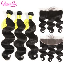 Como rainha Brasileiro da Onda Do Corpo Do Cabelo Humano 3 Pacotes Com Fecho Tecer Cabelo macio Orelha A Orelha Fechamento de Renda Frontal Com Feixes