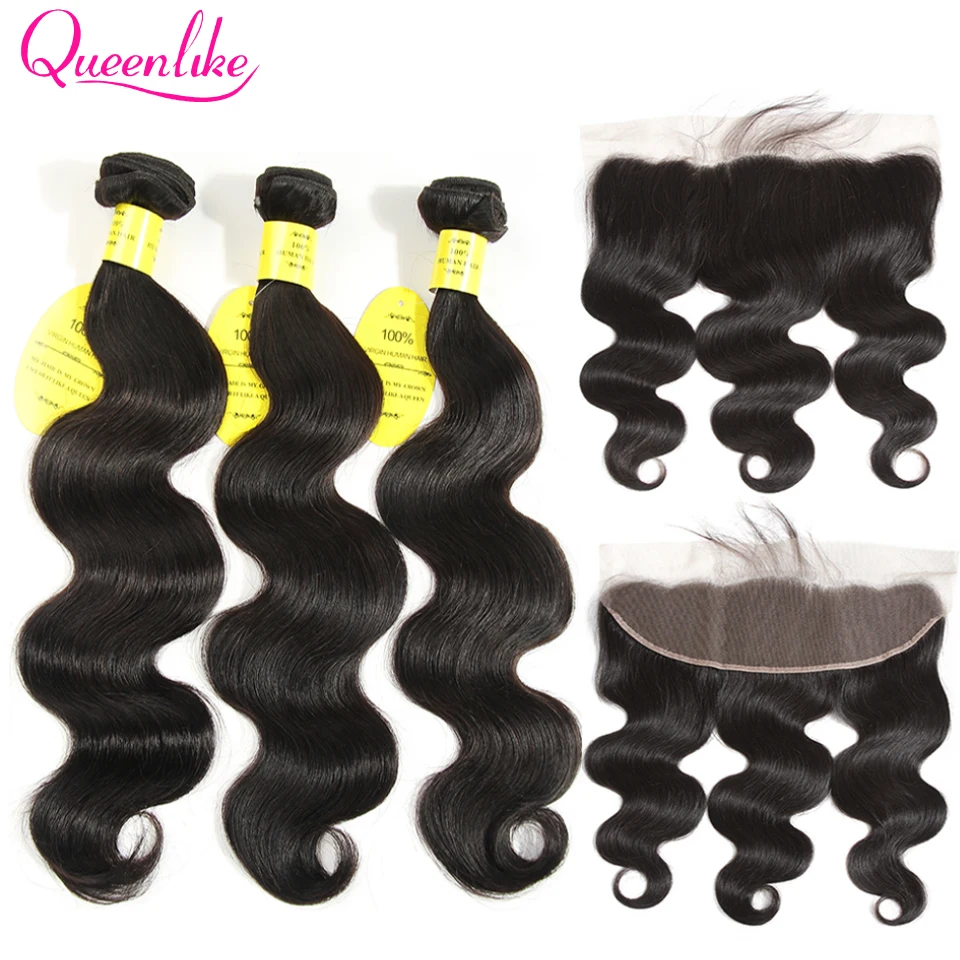 

QueenLike Hair 13x4 Lace Frontal Closure With Bundles Non Remy Brazilian Hair Weave Body Wave Human Hair Bundles With Closure