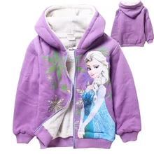 2015 New Girls Coat cartoon winter boys outwear Long Sleeve Children jackets Anna Elsa thick fleece Hoodie outono jaqueta cloth