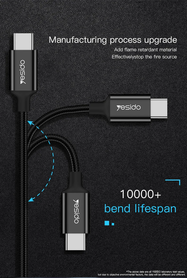 Yesido CA29 60 Вт PD usb type C к USB C кабель для samsung S10 S9 S8 Note 9 QC3.0 быстрое зарядное устройство кабель для передачи данных для MacBook USB C кабель