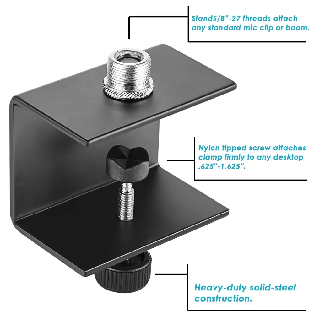 Neewer c-образный микрофон Настольный монтажный зажим с твердой стальной конструкцией+ нейлоновый наконечник винт для большинства стандартных микрофонных стрелок