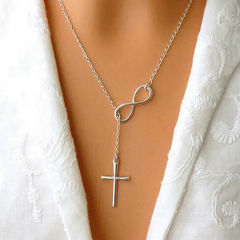 

Fashion Jewelry Personality Bohemian 8 Character Necklace Infinite Chic Cross Pendant Long Chain Female Elegant Necklace