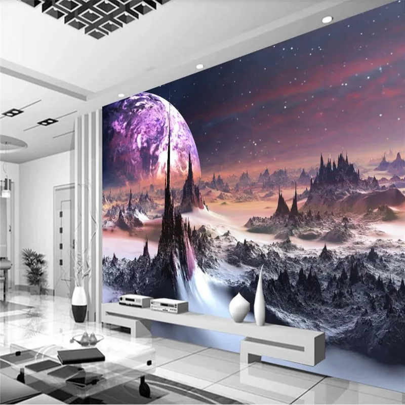 Custom wallpaper fantasy universe starry mountain TV background wall painting decorative waterproof material Custom wallpaper fantasy universe starry mountain TV background wall painting decorative waterproof material