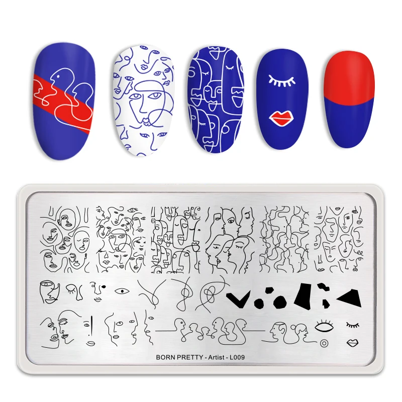 

BORN PRETTY Rectangle Stamping Plates Geometric Lines Artistic Nail Art Image Stamp Stencil Artist Theme L009 for Print Nails