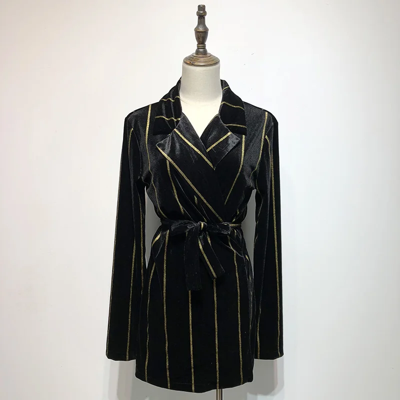 

2019 spring autumn women blazers coats new gold velvet bright silk long section lace western style body coat female