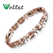 Wollet изделия здоровья, Нержавеющая сталь Мода AAAA фианит розовое золото Цвет 99.999% германий отрицательных ионов браслет из гематита для Для женщин