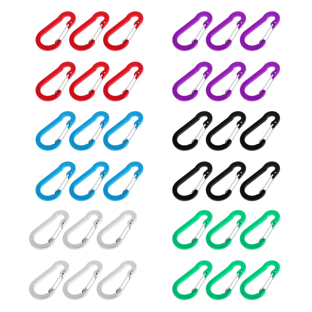 6 Pieces Aluminum D-Ring Carabiner Clip Spring Snap Hook Keychain