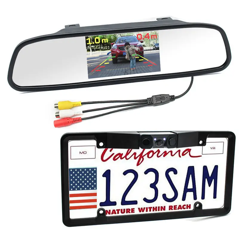 USA License Plate Frame Video Parking Sensor Car Reaview Backup Camera