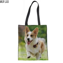 Холщовая Сумка для женщин льняные сумки 3D корги Йоркширский Бигл печать хозяйственная сумка для девочек пляжная сумка женская