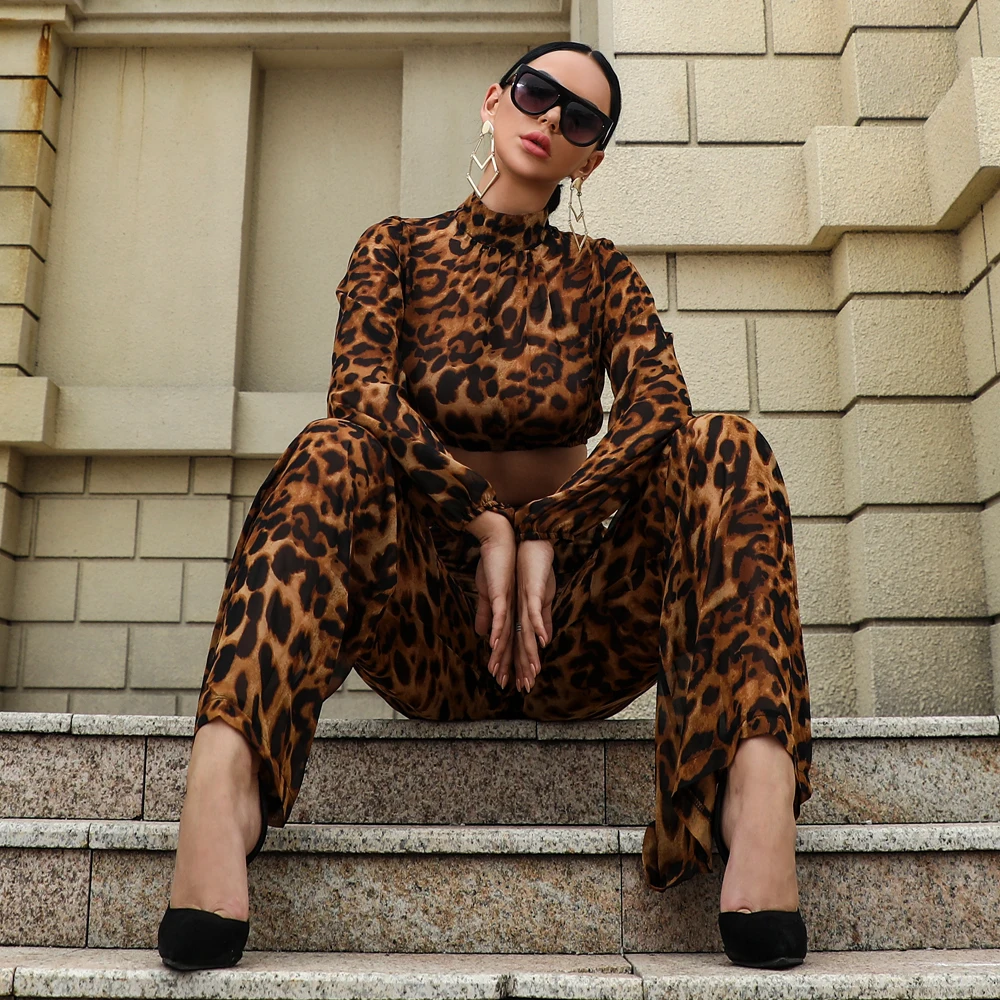 Yesexy 2018 Women Sexy Two Pcs Set  Rompers Leopard  Playsuit  Elegant Jumpsuit VR18531