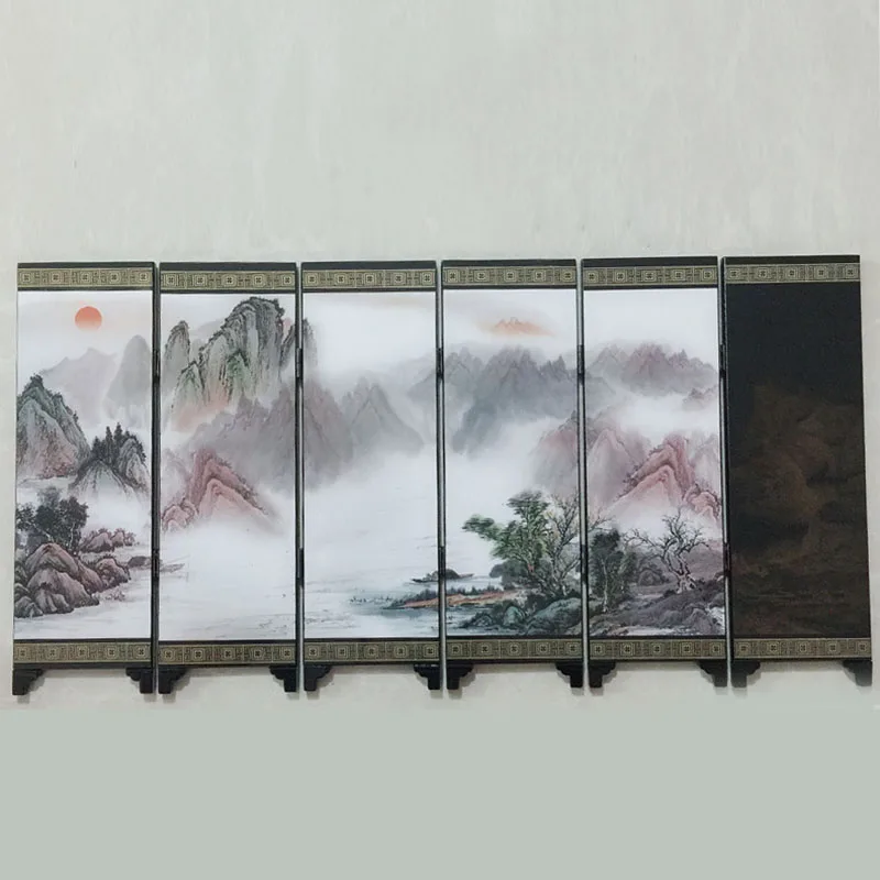 

1 Pc Retro High Quality Beautiful Wooden Vintage Small Mini Folding Panel Chinese Style Screen Room Divider 48*24*0.6cm