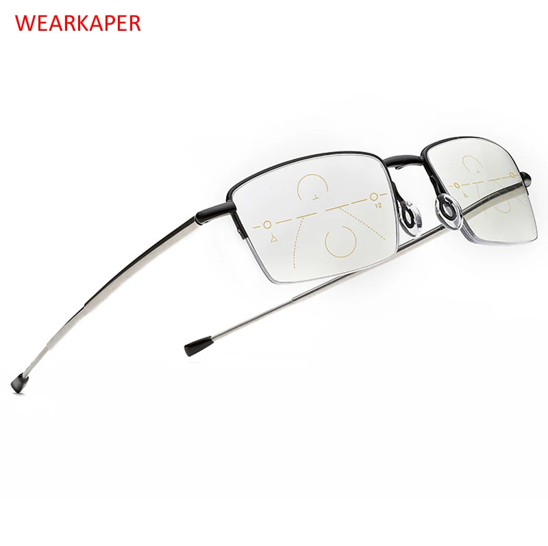 

WEARKAPER Brand Progressive Lenes Folding Reading Glasses Telescopic Leg Anti Blue Ray Multi-Focal Presbyopia 1.0-4.0 Diopter