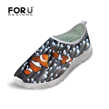 FORUDESIGNS/милые летние женские сетчатые туфли с тропическим принтом; удобные легкие слипоны на плоской подошве; повседневная женская обувь на плоской подошве