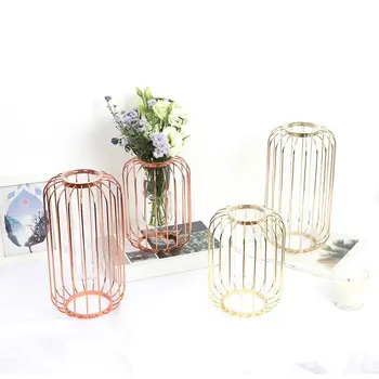 

Nordic Light Luxury Transparent Glass Vase Creative Wrought Iron Water Culture Flower Arrangement Living Room Decoration