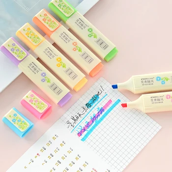 

6PCS Fluorescent Marker Pen for Students To Use Small Fresh and Colorful Key Paintings Stationery Candy Silver and Light Pen