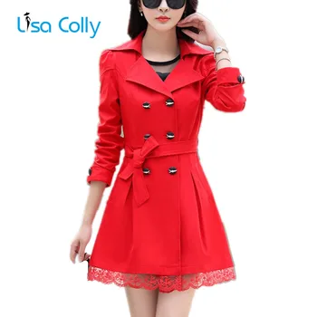 

Lisa Colly Spring Autumn Fashion Women Double Breasted Trench Coat Waterproof Raincoat Women Solid Long Slim Business Outerwear