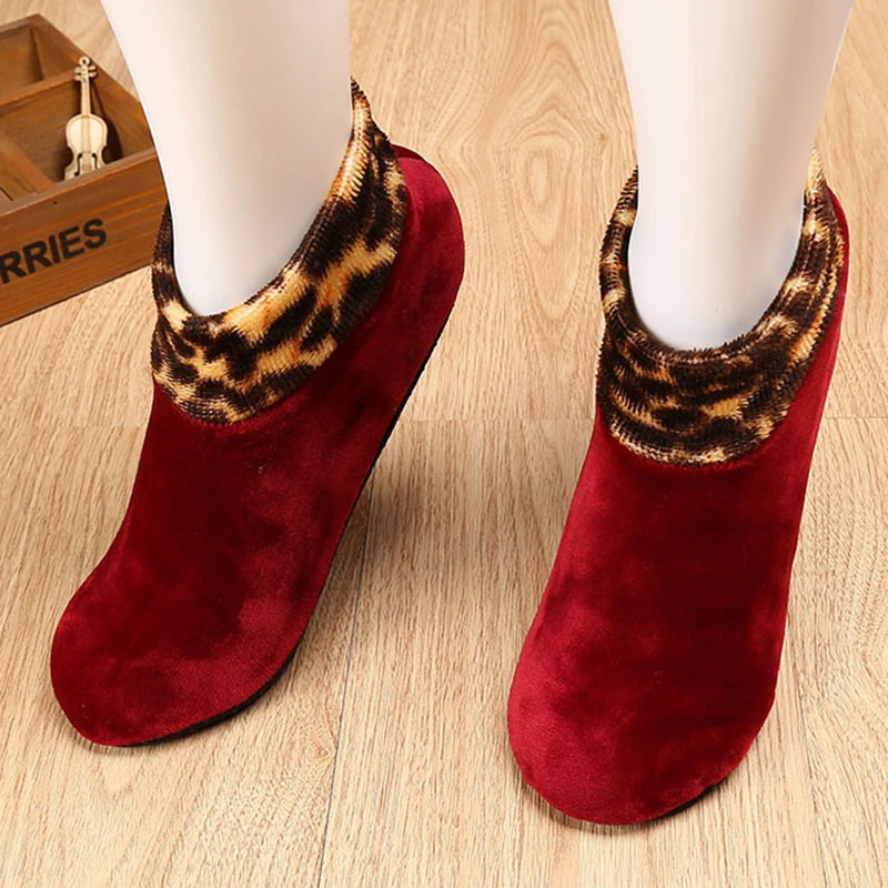 

Women Man Winter Warm Thicken Bed Patchwork Leopard Sock Non Slip Elastic Floor Socks Slipper 9 Colors