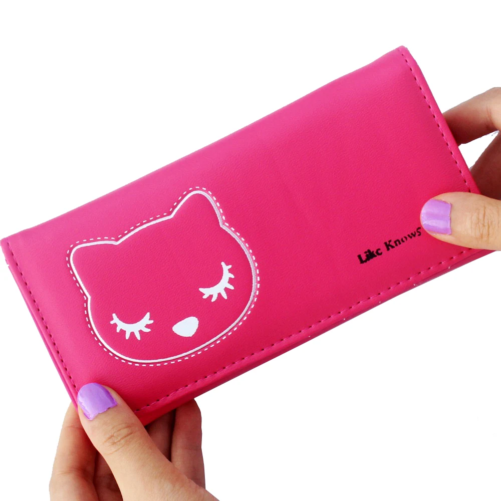 NUEVAS Mujeres Carteras de Marca de Cuero Suave de LA PU del Diseño La Señora monedero Encantador Del Gato bolsas de Dinero Carpeta de la Mujer de Tarjetas Holder Monederos