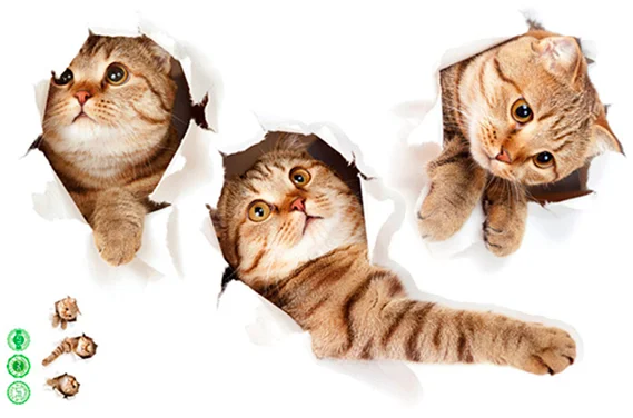 

3D cat Mascot Wall Decal Peel and Stick Animal Graphics stickers wallpaper cartoon 73*40cm
