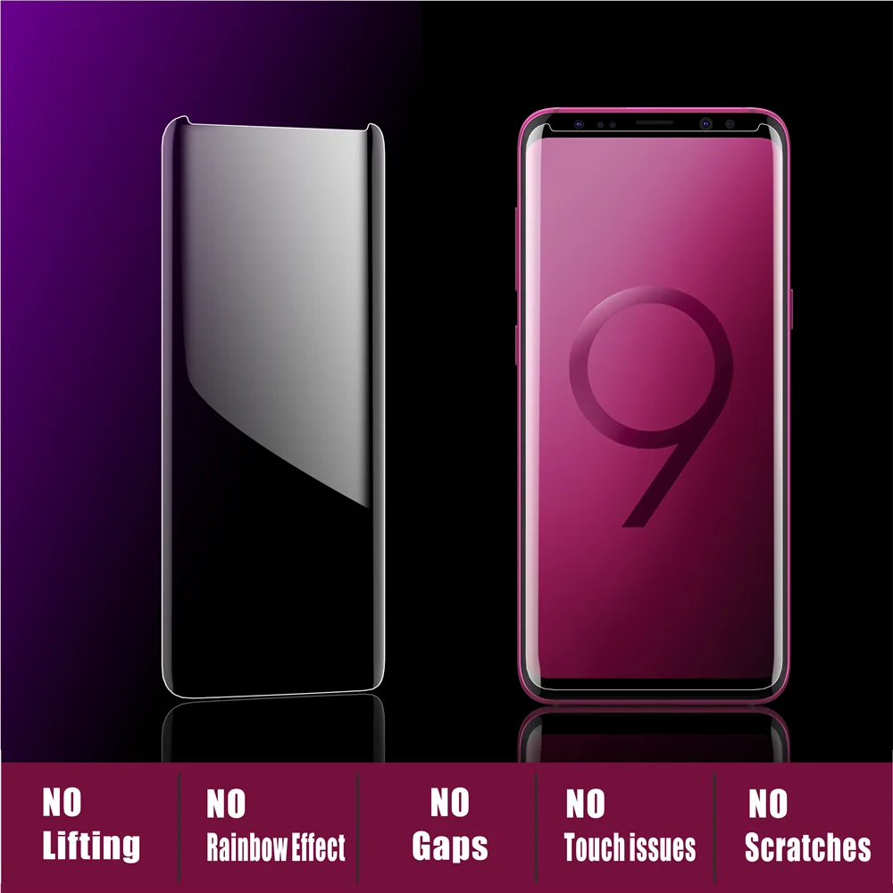 УФ-стекло для samsung Galaxy S8, S9 Plus, Note 8, Note 9, 6D, полное покрытие клеевым краем, защита экрана, закаленное стекло