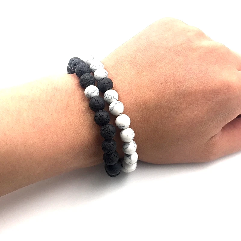 Браслеты с белыми камнями Howlite и вулканическими искусственными комплект для