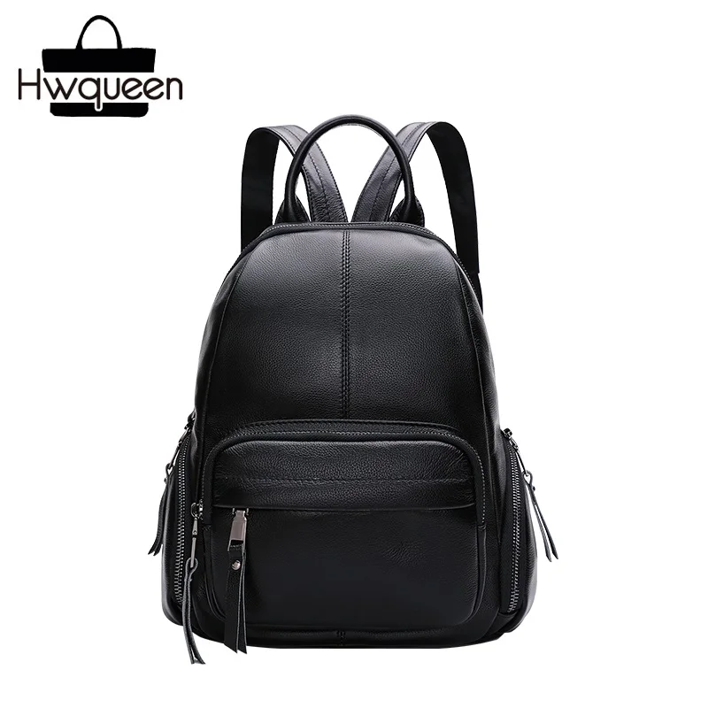 

Preppy Designer First Layer Genuine Leather Zipper Closure Girls Travel Back Pack Soft Cowhide Lady Women Small Casual Backpack