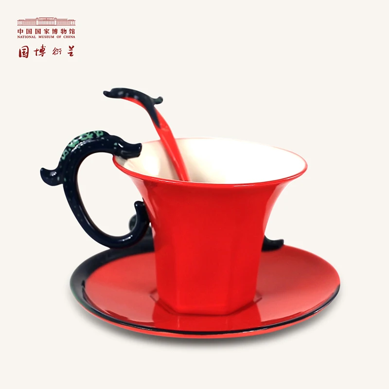 

NATIONAL MUSEUM OF CHINA Antique Chinese Tea Sets HongShan Jade Dragon Design Sculptured Porcelain Cup Saucer Spoon Sets as Gift