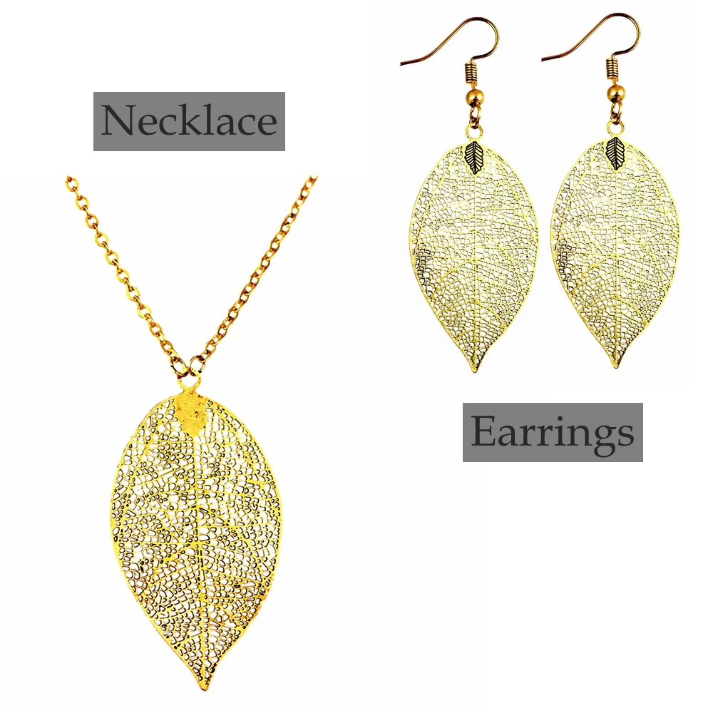 Antique Gold Leaf Jewelry Set Copper Filigree LEAF Pattern Copper