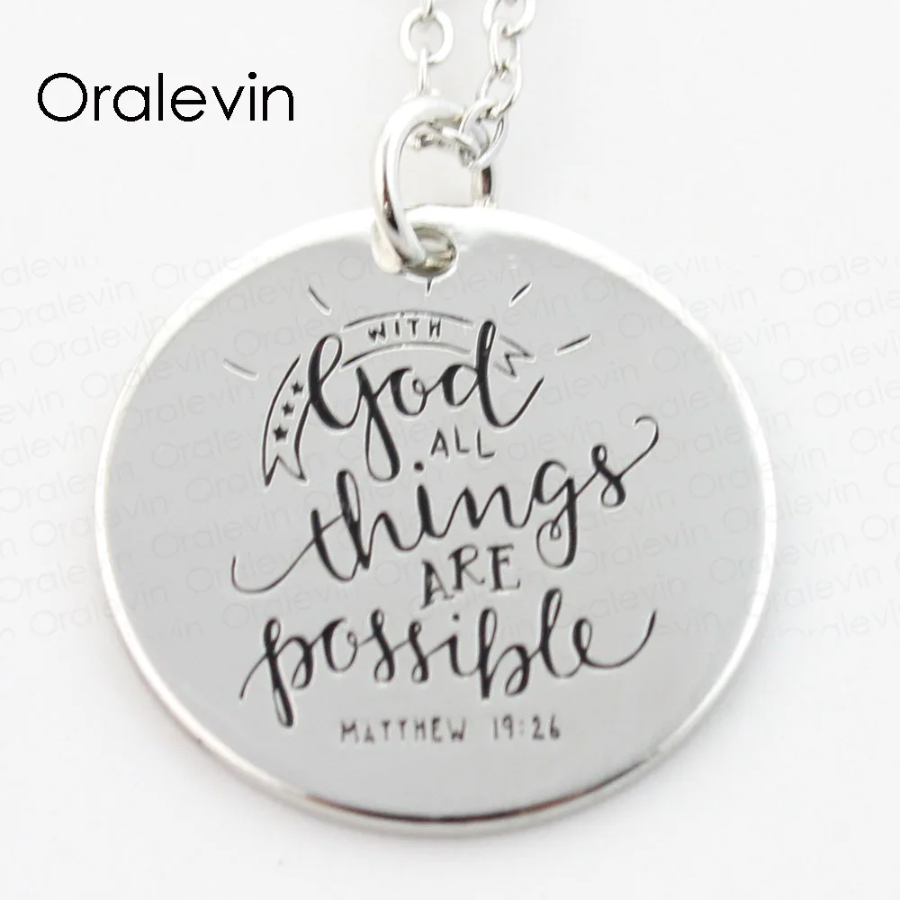 Necklace С GOD все вещи возможны кулон с гравировкой Подвески ожерелье подарок для Него христианские ювелирные изделия 22 мм, 10 шт./партия,# LN292 - Окраска металла: Necklace