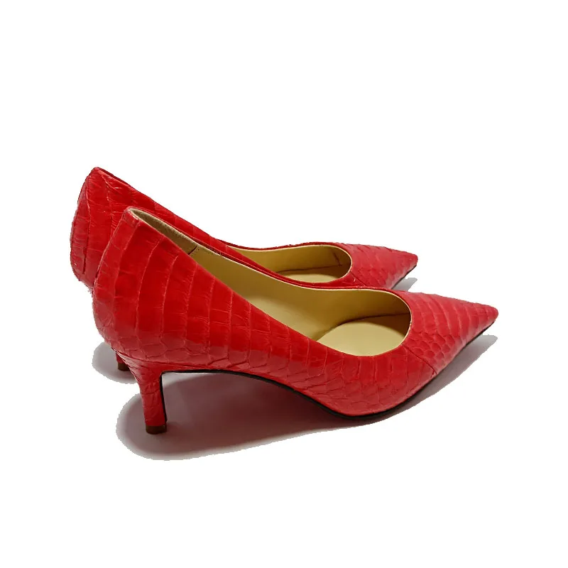 Mariage Mi Pompes Chaussures Femmes Réel Dames Haute En Printemps Sexy Bout Nouveau Qaulity De Pointu Cuir Rouge Talons Serpent Motif YxBHSWvq