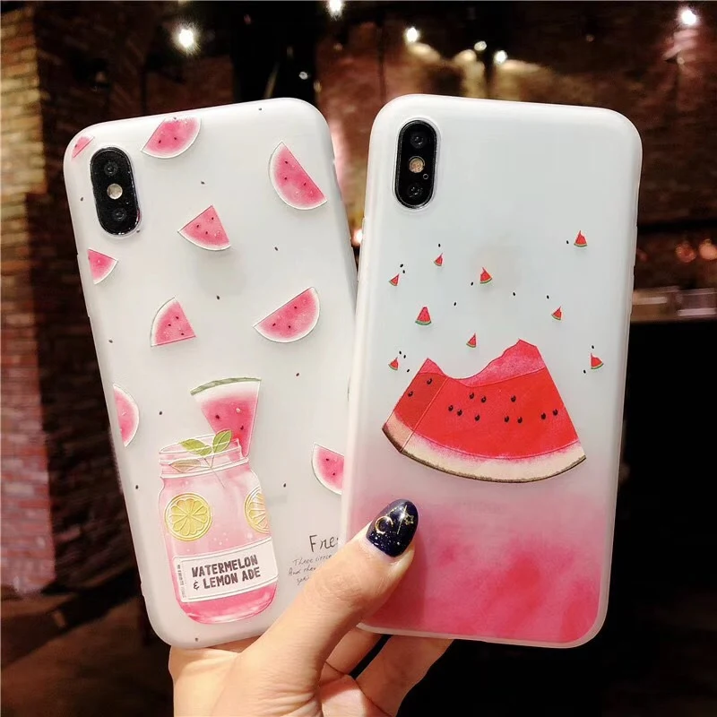 Moskado рельефный чехол для iPhone 6 6s 7 8 Plus X Модный милый мультяшный фрукт Арбуз Лимон