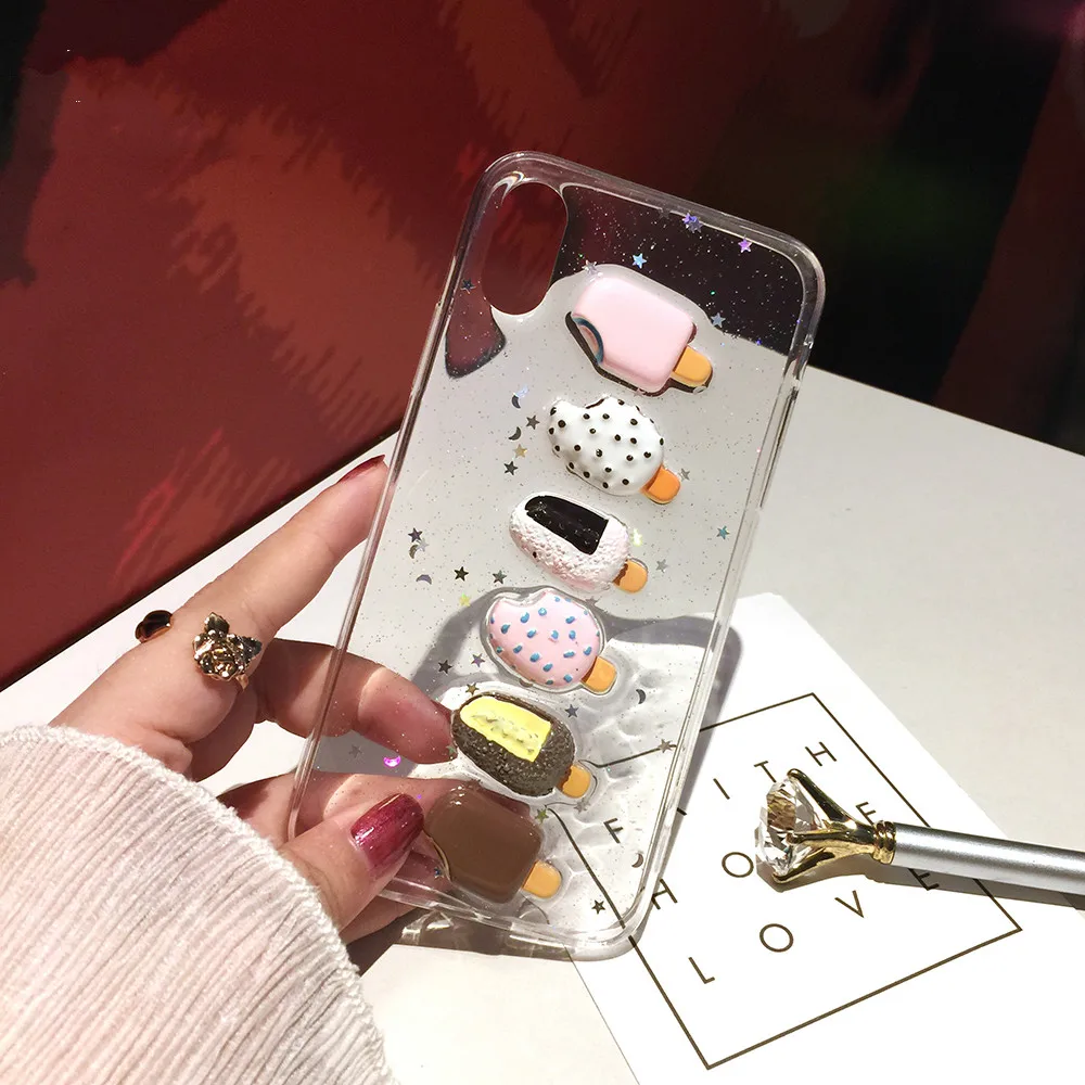 

Epoxy 3D Summer Ice Cream Phone Case For iPhone X XR XS XSMax Ice Cream TPU Soft Shell Stereo Phone Case For iPhone7 8 6 Cover
