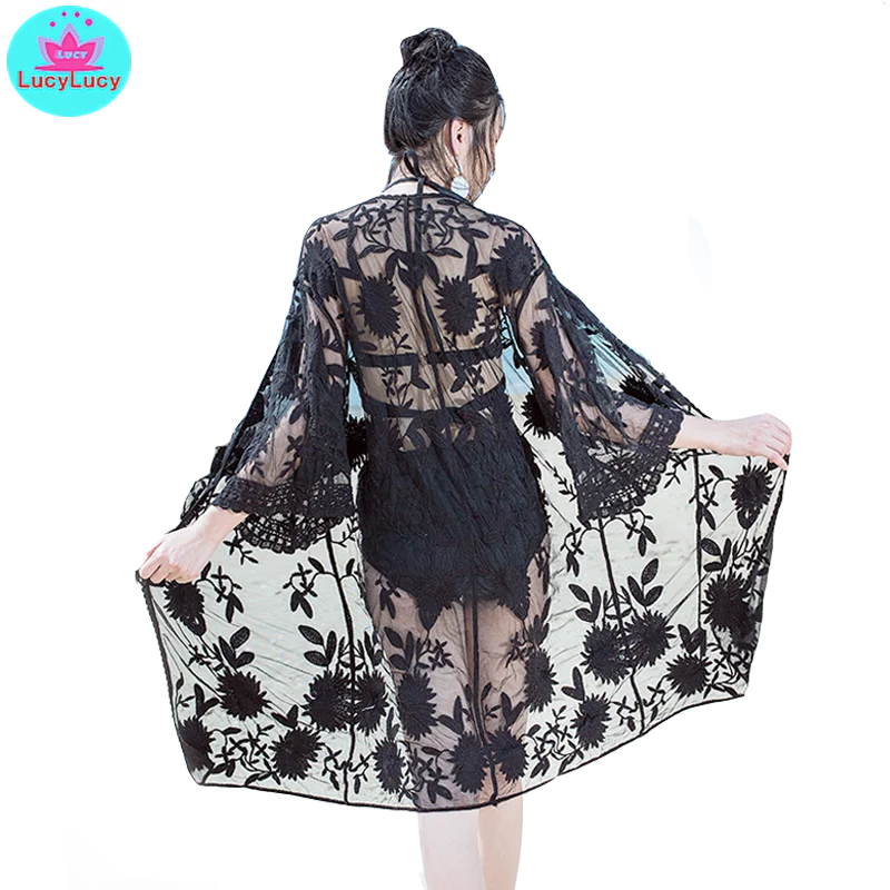 2019 bikini blouse jacket hot spring bathing suit outside take off lace hollow beach holiday skirt sunscreen cardigan women