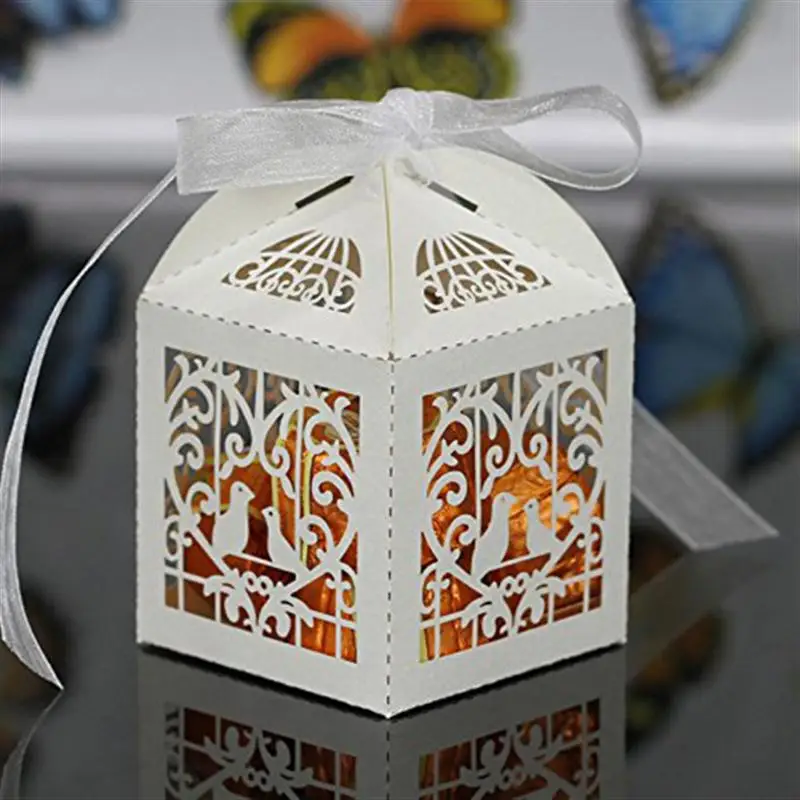 50 шт Любовь Сердце праздничный свадебный сувенир коробочки для леденцов с ленточками украшения стола конфеты сумки - Цвет: White