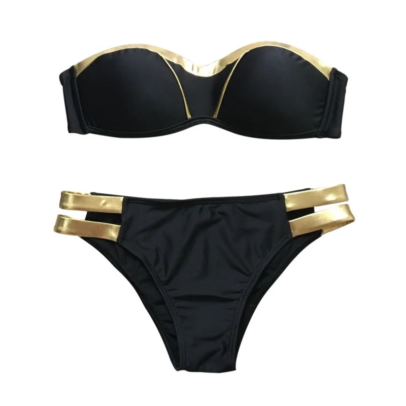 

Women New Strapless black bikinis 2018 sexy push up swimwear swimsuit women beach wear bathing suit maillot de bain biquini