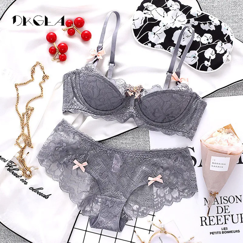 Fashion Sexy Bra Sets Plus Size C D Cup Thin Cotton Underwear Women Set  Lace Comfortable Brassiere Gray Bras Embroidery Lingerie