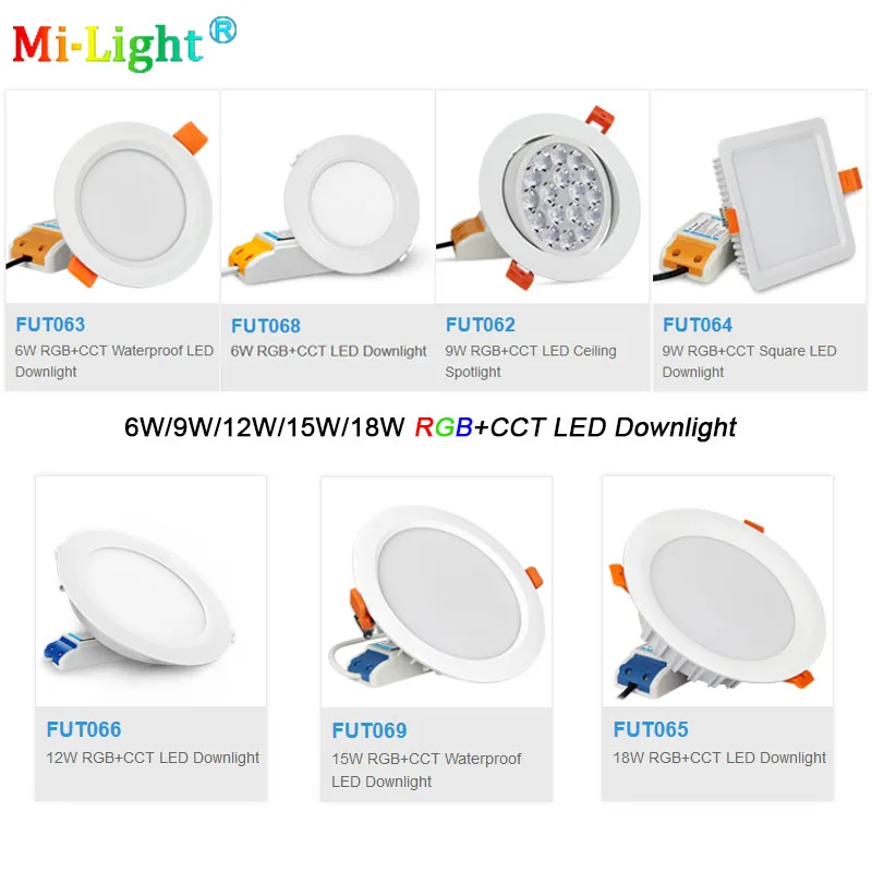 

Milight 6W/9W/12W/15W/18W RGB+CCT LED Downlight AC110V 220V Dimmable LED Ceiling Spotlight FUT062/FUT063/FUT066/FUT068/FUT069