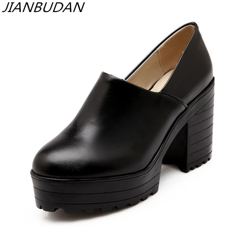 

JIANBUDAN/ Comfortable casual high heels women's Platform high-heeled pumps High quality pu breathable Single shoes 34-43 size