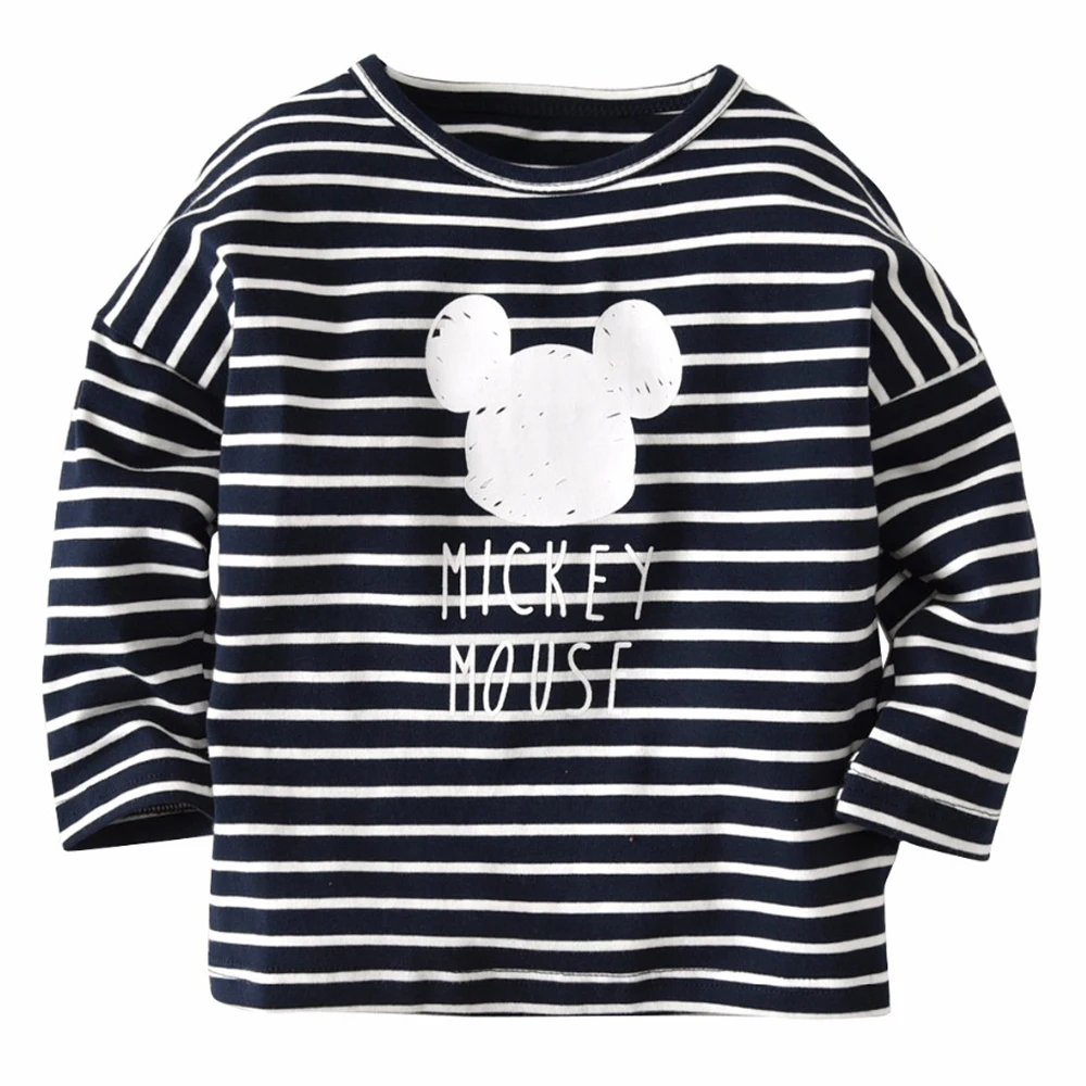 

Spring Autumn 2019 New Baby T-shirt Boys Girls Cartoon Mickey Long Sleeve Base Shirt Kids Stripe Casual Tee Shirts 1-6 Years