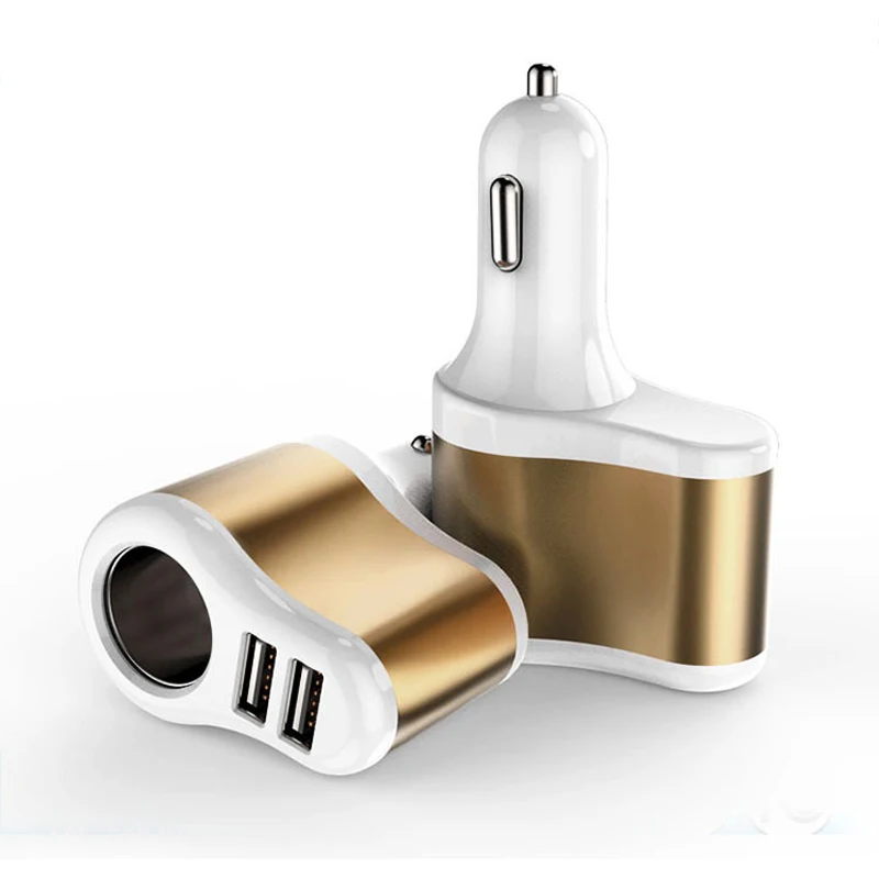 Car Charger 2 USB Ports Splitter Charger Adapter with 1 Socket Cigarette Lighter Adapter Dual USB Socket Car Charger for Iphone