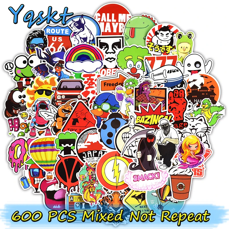 

600 Pcs Mixed Stickers for Skateboard Motorcycle Car Bike Laptop Luggage Home Decor Fashion Not Random Waterproof Sticker