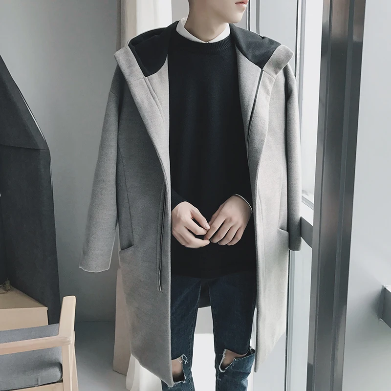 Модное мужское зимнее шерстяное пальто 2017 плотный длинный тренчкот мужская