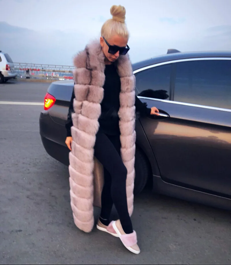 Tatyana Furclub Fur Vest Rabbit Fur Vest Is 130 cm Whole Skin Long Coat Women Sleeveless 2018 Winter Slim Real Fur Coat