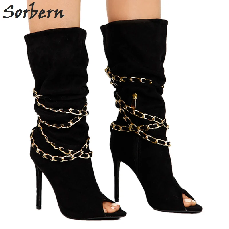 high heel boots with chains