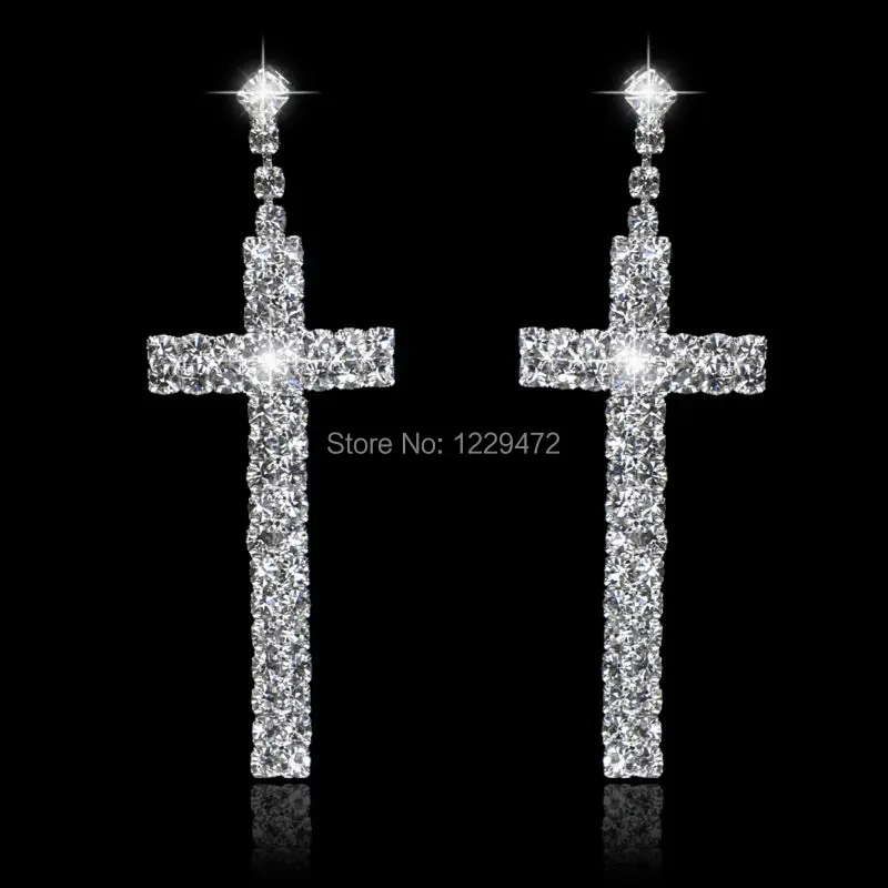TREAZY, свадебные хрустальные длинные серьги в форме Креста, блестящие серебряные стразы, висячие серьги для женщин, свадебные ювелирные изделия, подарки