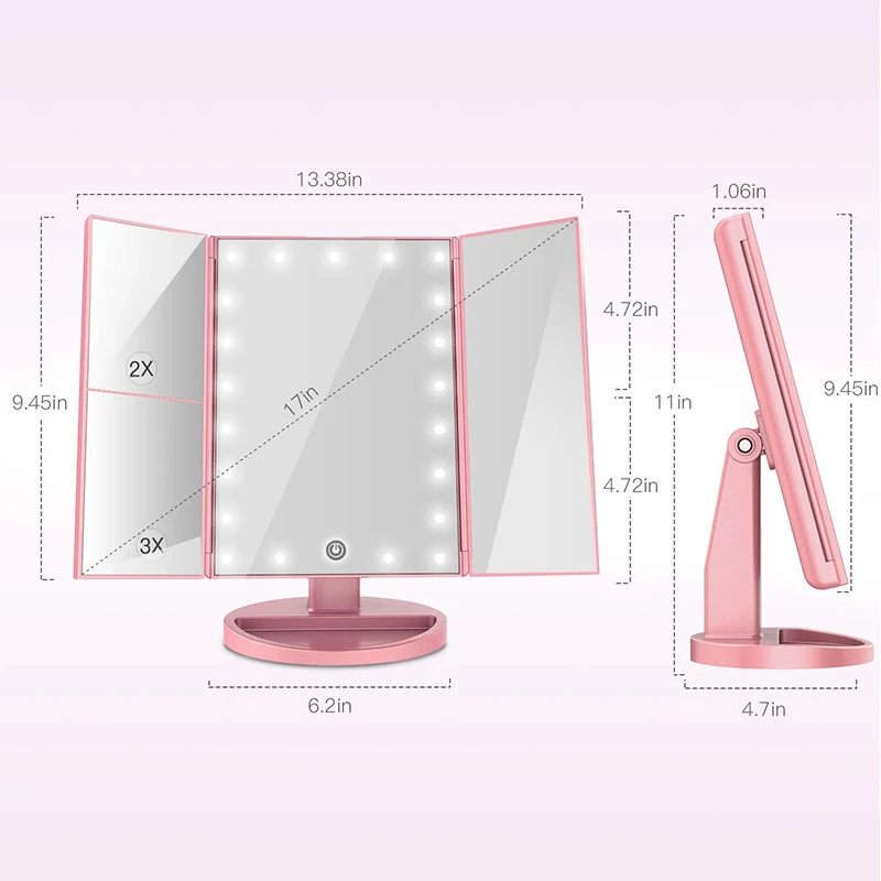 3 складной регулируемый сенсорный экран макияж зеркальный светильник 22 светодиодный настольный Makeup1X/2X/3X/10X увеличительное зеркало туалетный светильник